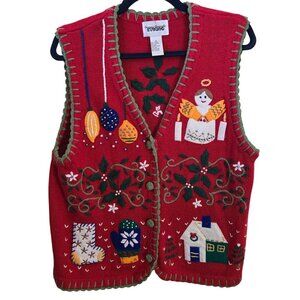 Vintage Embroidered Front Back Christmas Winter Y2K Sweater Vest Size XL
